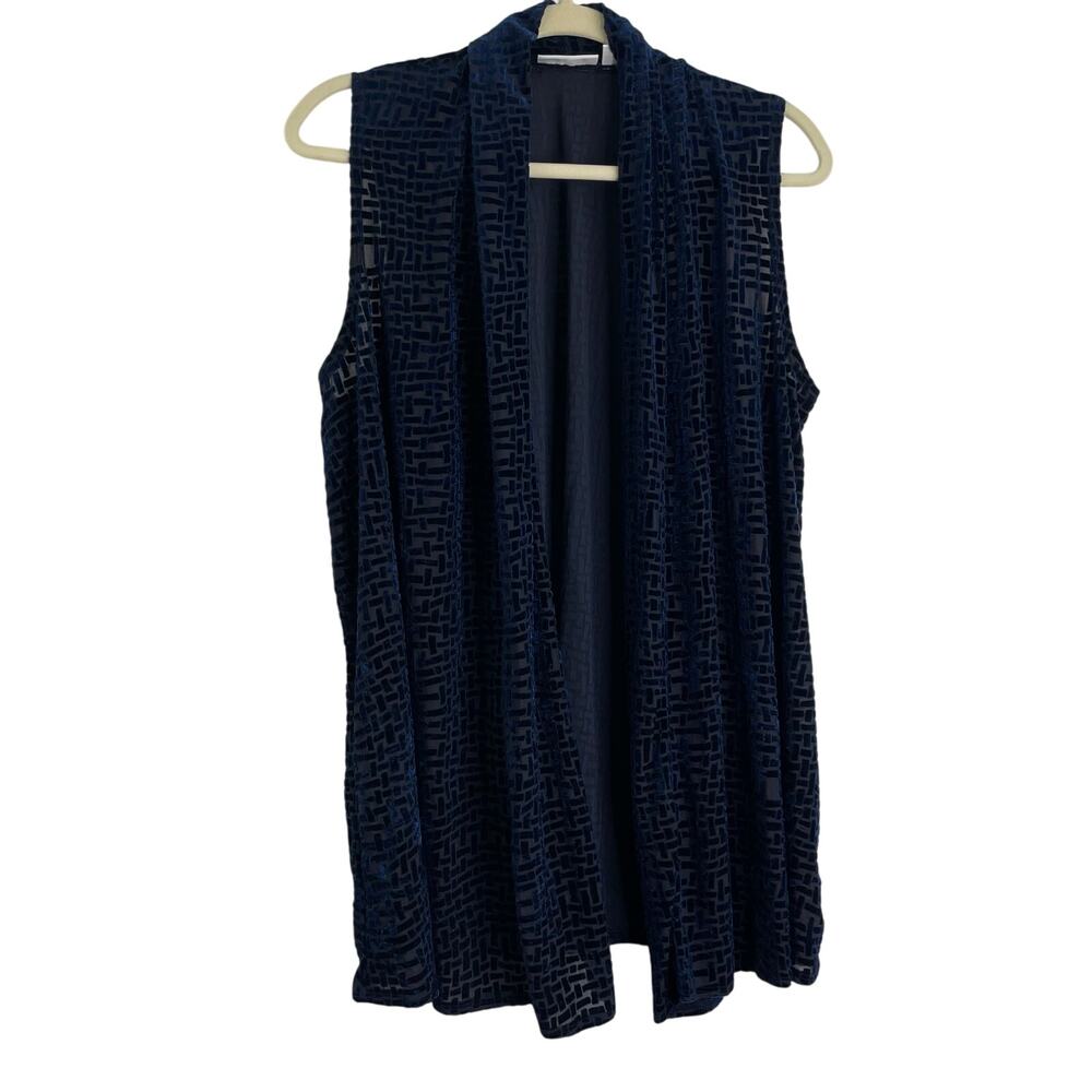 Susan Graver Blue Velvet Pattern Over Sheer Open Vest Top Women's Small